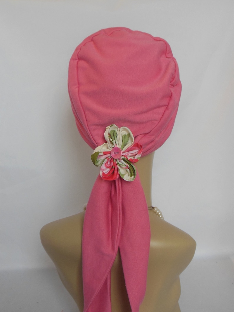 Scarf Turban: Deep Rose 14 Ties, Jersey Volumizer Chemo Headwear, Cancer Patient Hat,Alopecia Hair Cover, Tichel & Mitpachat Head Wrap image 5