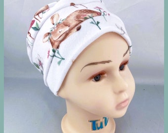 Child Pillbox 3-Seam Cotton Jersey Knit Turban Cap , Girl Chemo Headwear, Small Cancer Patient Hat, Alopecia  Beach Cap  Fits 17" -19""