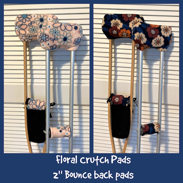 Floral on Navy Fleece Crutch Pads Sketched Floral on Pink Crutch Wraps, Crutch Phone Tote, Toe Bootie Cast Sock, Stops Arm Pit Pain
