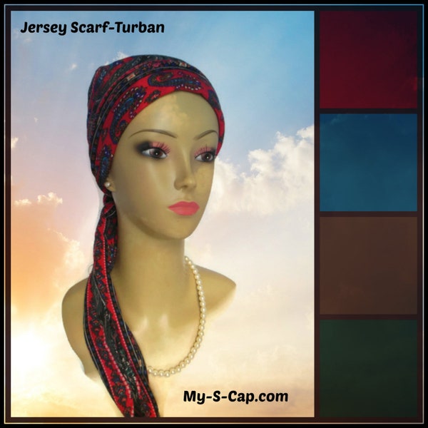 Multi-colorés Paisley Stripes Red Jersey Scarf Turban 16 » Ties, Volumizer Chemo Headwear, Cancer Patient Hat, Alopecia Head Cover, Tichel