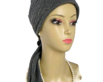 Scarf Turban Speckled Dark Gray Volumizer Chemo Headwear,|Jersey Knit Cancer Patient Hat,| Tichel & Mitpachat Head Covering, Alopecia Scarf