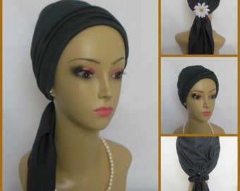 Shimmering Black Stretchy Jersey Scarf Turban