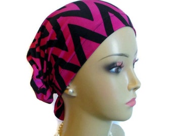 25% OFF Small Hair Snood Chevron Jersey Turban, Jersey Knit Cancer Patient Hat
