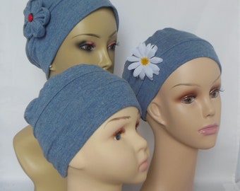 3-Seam Blue Gray Child Toddler Rayon Jersey Turban Chemo Headwear, Cancer Patient Hair Cover, Tichel Mitpachat Cap. Alopecia Head Wear