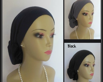 Gauze Hair Snood Turban Navy Black, Gray, Volumizer Chemo Headwear Lg -XL