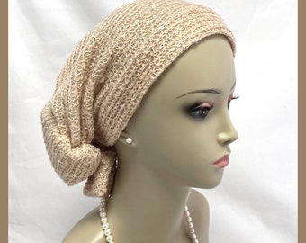 Hair Snood Shimmering Metallic Sequins Jersey Turban, Volumizer Chemo Headwear ,Cancer Patient Hat, Dressy Bling Hair Cover, Tichel Wedding