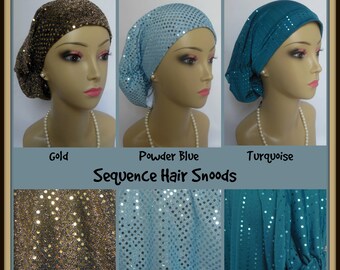 Hair Snood Shimmering Metallic Sequins Jersey Turban, Volumizer Chemo Headwear ,Cancer Patient Hat, Dressy Bling Hair Cover, Tichel Wedding