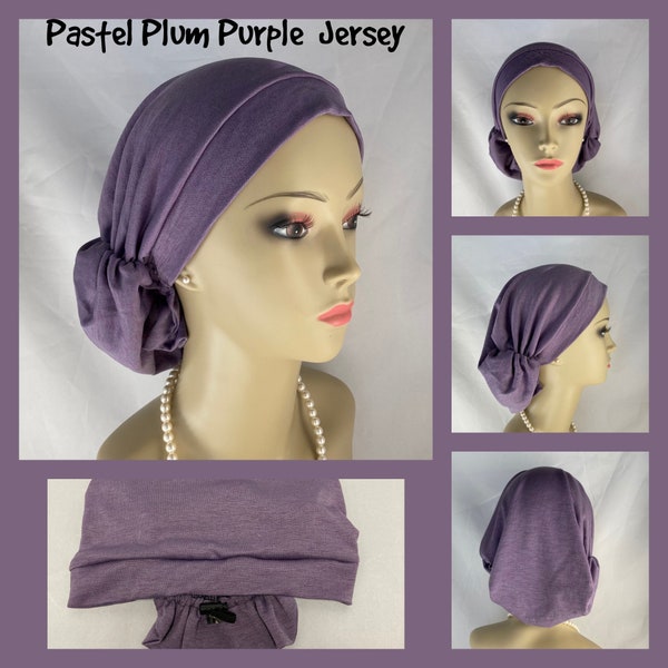 Hair Snood Pastel Plum Purple Jersey Turban, Volumizer Chemo Headwear, Cancer Patient Hat, Tichel & Mitpachat, Alopecia Beach Cap