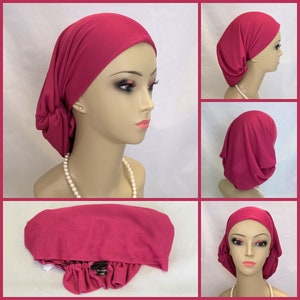 Hair Snood Fuchsia Polyester Scarf Jersey Turban, Volumizer Chemo Headwear, Cancer Patient Hat, Alopecia Hair Cover, Tichel Head Wrap