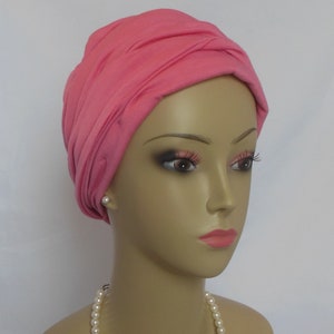 Scarf Turban: Deep Rose 14 Ties, Jersey Volumizer Chemo Headwear, Cancer Patient Hat,Alopecia Hair Cover, Tichel & Mitpachat Head Wrap image 7