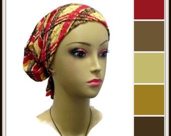 Hair Snood Cranberry Black Gold Open Weave Turban,  Chemo Headwear