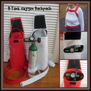 White Red Vinyl  Backpack, Lightweight backpack,Padded Oxygen M6 B Tank Cover Height  17", Adjustable Straps Belt & Chest Strap Oxygen Bag