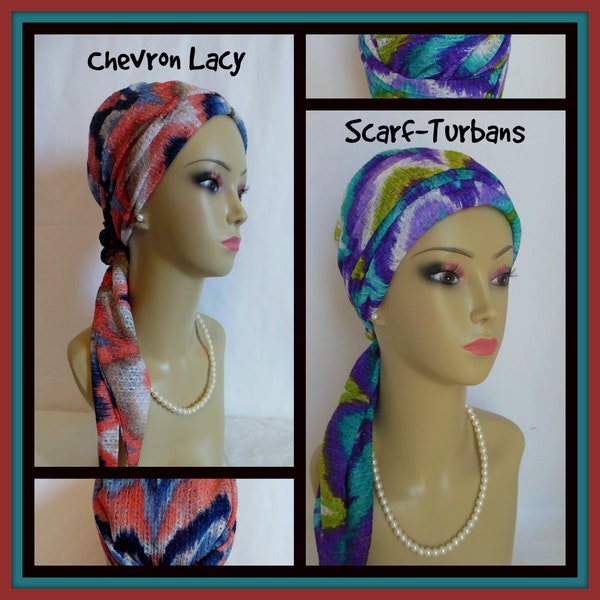 Chevron Dentelle Turban Foulard Jersey Cancer Patient Hat, Breathable Alopécie Cheveux Couvrir Tichel Mitpachat Head Wrap | Volumizer Chemo Couvre-chefs