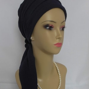 Navy Gauze Scarf Turban Volumizer Chemo Headwear, Breathable Brain Cancer Patient Hat, Summer Hair Cover, Tichel & Mitpachat Head Wear