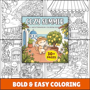 Cozy Summer Cottagecore Mediterranean Coloring Pages, Hobby Relaxing Colouring Book for adult and kids image 2