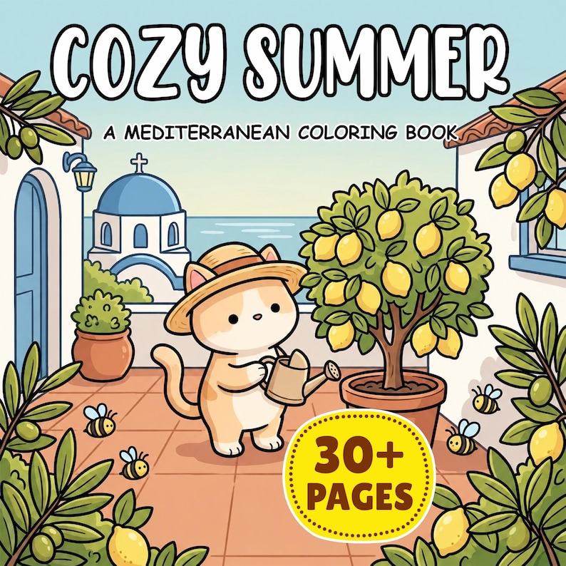 Cozy Summer Cottagecore Mediterranean Coloring Pages, Hobby Relaxing Colouring Book for adult and kids image 1