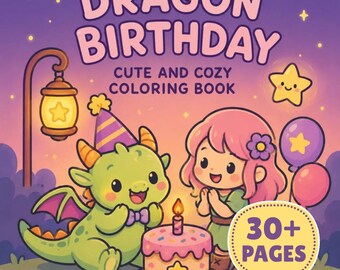 30 desenhos de dragões para colorir para aniversário, livro em PDF para imprimir para crianças, download digital.