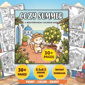 Cozy Summer Cottagecore Mediterranean Coloring Pages, Hobby Relaxing Colouring Book for adult and kids image 12