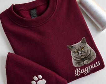 Moletom personalizado com foto do seu animal de estimação bordada, retrato personalizado, gola redonda, presente para qualquer clima