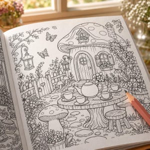 20+ Printable Cottagecore Coloring Pages for Adults, Printable Cozy Floral Tea Party, Instant Download image 10