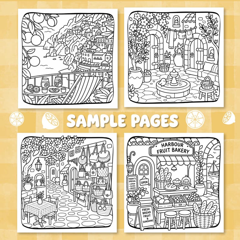 Cozy Summer Cottagecore Mediterranean Coloring Pages, Hobby Relaxing Colouring Book for adult and kids image 3