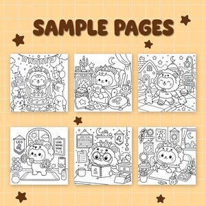 May include: A collection of six black and white coloring pages featuring a cartoon lion character in various scenes. The pages include the text "SAMPLE PAGES" and other text such as "LEO" and "LEAD INSPIRE SHINE". The lion is depicted with a crown and in different settings.