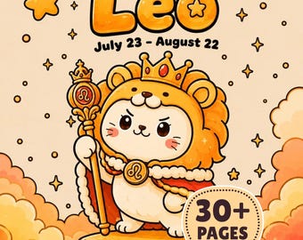 Livro de colorir imprimível do signo de Leão, páginas kawaii do zodíaco para adultos e crianças, download instantâneo.