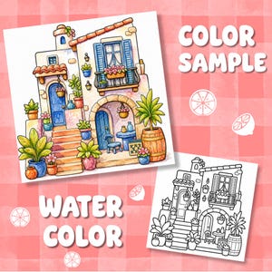 Cozy Summer Cottagecore Mediterranean Coloring Pages, Hobby Relaxing Colouring Book for adult and kids image 8