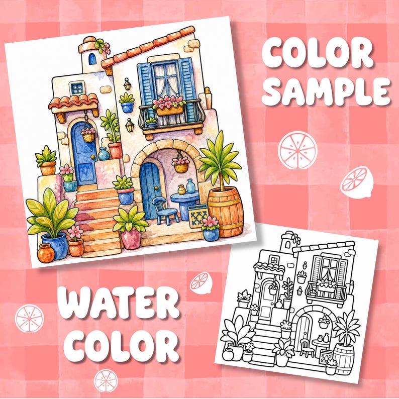 Cozy Summer Cottagecore Mediterranean Coloring Pages, Hobby Relaxing Colouring Book for adult and kids image 8