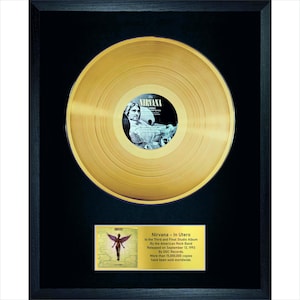 Nirvana - In Utero / recuerdos musicales / decoración de interiores, recuerdo enmarcado en negro / coleccionable / Vinilo dorado