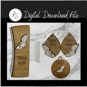Track Mom Laser Cut File Bundle | Earrings, Hair Claw, Keychain (Digital Download)