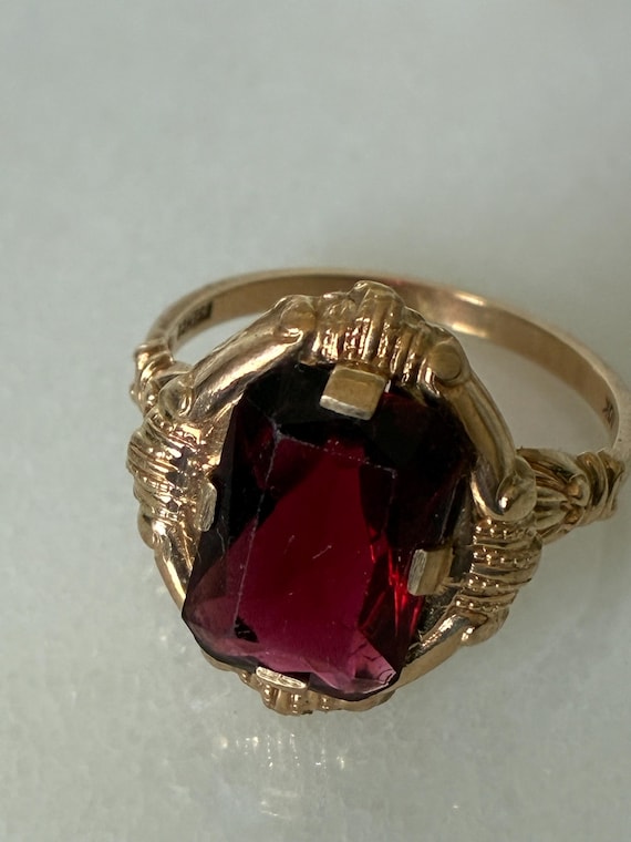 Antique Edwardian Ruby Ring 10k Solid Gold Cushio… - image 2