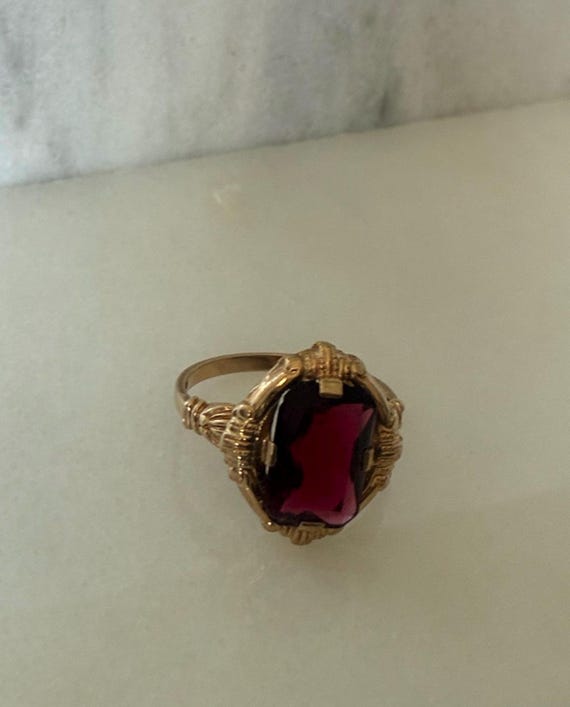 Antique Edwardian Ruby Ring 10k Solid Gold Cushio… - image 7