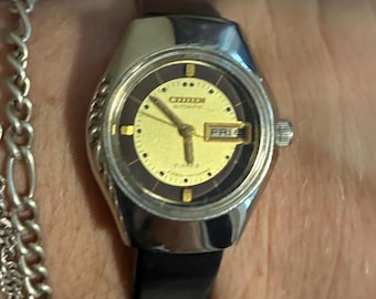"Citizen Automatik Day/Date Gold Zifferblatt Silber Edelstahl Gehäuse Vintage Damen Uhr Teile / Reparatur