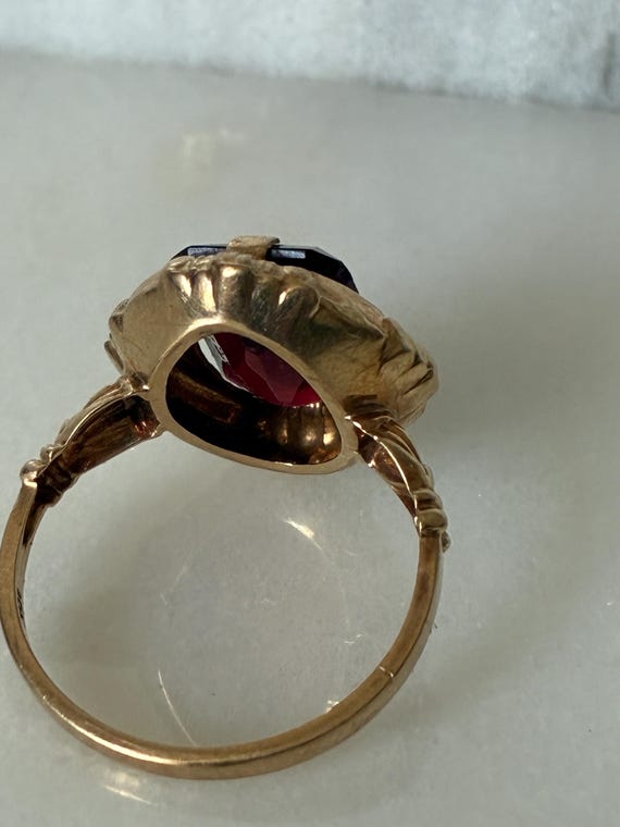 Antique Edwardian Ruby Ring 10k Solid Gold Cushio… - image 5