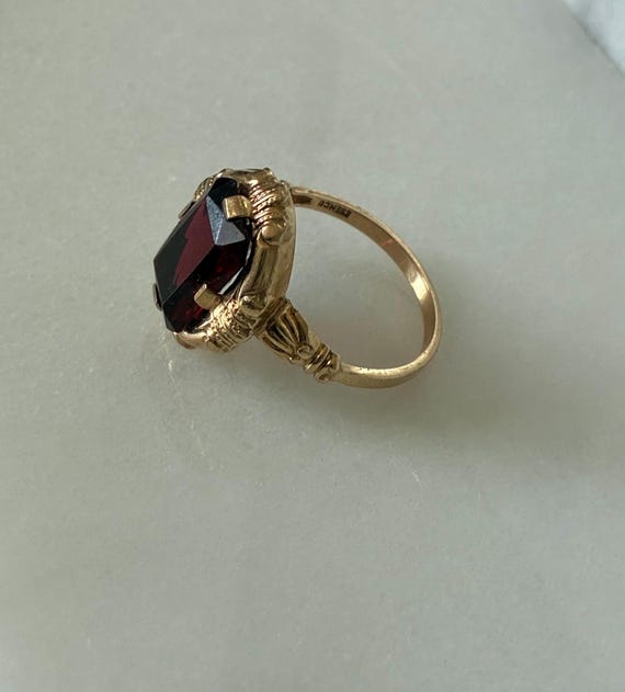 Antique Edwardian Ruby Ring 10k Solid Gold Cushio… - image 3