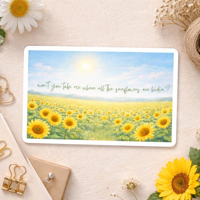 Sunflower Field Quote Design Neutral Calm Soft Aesthetic Golden sunflower-field-quote-design-neutral-calm-soft-aesthetic-golden