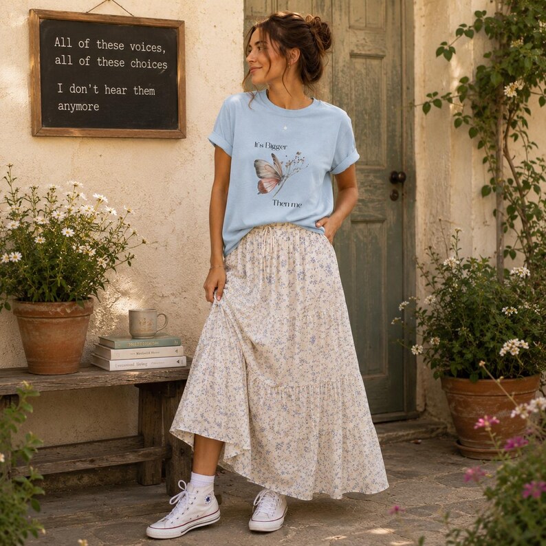 Self Growth Shirt for Women, Oversized Butterfly Graphic Tee, Minimalist Motivational T Shirt “ Bigger Than Me ” image 3
