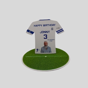 Personalised Football Shirt Gift | Photo Card | Football Birthday Card | Football Lover Gift | Dad Card | Unique Football Keepsake | Blue/W