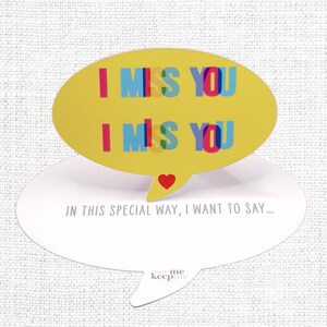 Tekstballonwenskaart met bijpassende envelop – I Miss You-fotokaartmateriaal – Uniek, handgemaakt aandenken