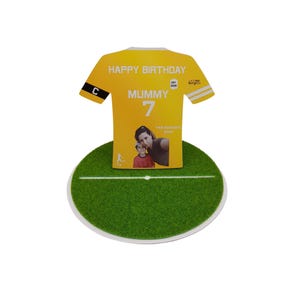 Cadeau personnalisé avec un maillot de football | carte photo | carte d'anniversaire de football | Cadeau pour amateur de football | papa | Souvenir de football unique | Jaune
