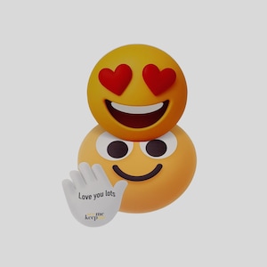 Biglietto d'auguri con emoji a forma di cuore e busta con mano che saluta – Ti amo tanto / Regalo emoji / Biglietto di San Valentino / Biglietto di amicizia carino / Biglietto ricordo