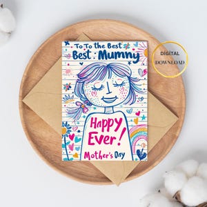 Biglietto d'auguri stampabile per la festa della mamma - Stile colorato per bambini - Miglior design per mummie - Download immediato