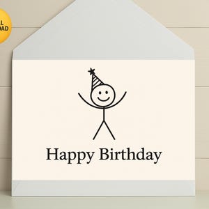 Tarjeta de cumpleaños minimalista y divertida - Tarjeta digital con figura de palito - Descarga instantánea e imprimible - Tarjeta de felicitación sencilla y divertida para él o ella