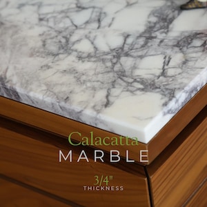 Custom Sizes & Shapes Calacatta Marble Tops for Table, Dresser, Nightstand, Radiator, Serving Board, Trivet | Polished 0.75 Inches