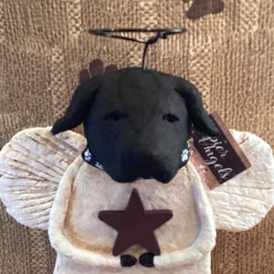 Handmade Black Lab Angel Figurine, Papier Mache Pet Memorial