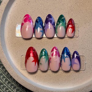 chrome star french tip press on nails
