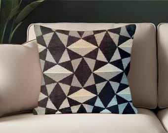 Pillow Vintage  Mid Century Modern Geometric print, black, tan, chenille