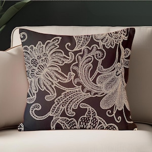 Pillow Black and Ivory large floral, Dark garden, embroidered