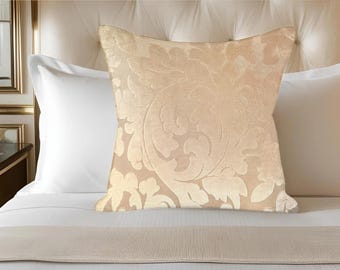 Velvet pillow Capuleto shines neutral damask print by Rioma fabric Romantic pillow Messy Coquette